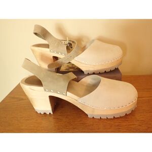 Mia Abba Clog Wooden Summer Sandle Size 40 Old Rose Leather Swedish Retro Boho
